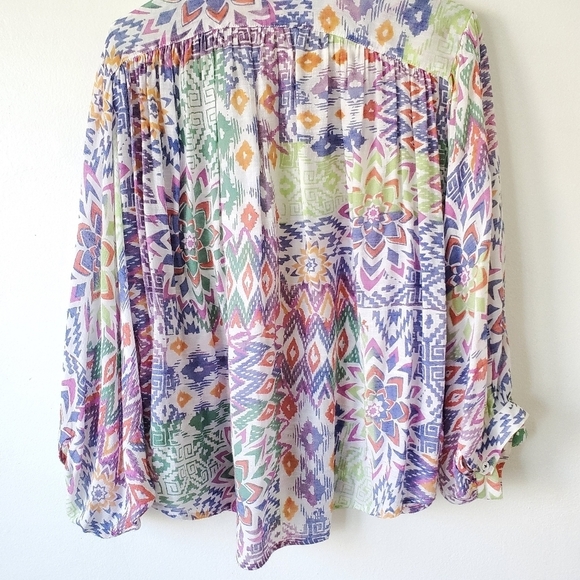 Anthropologie Maeve Bryanna Aztec Tribal Boho Shirt Top Size Large - Picture 12 of 16